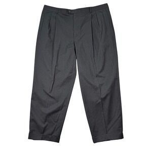 Zanella Dress Pants Men 43x28 Dark Gray Wool Pleated Cuffed Formal Straight Leg